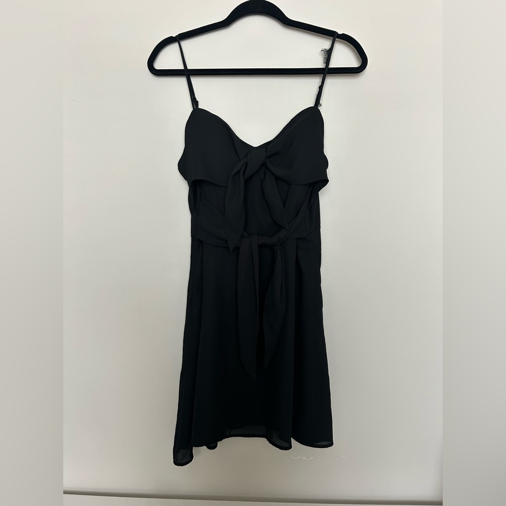 black mini dress with two front ties